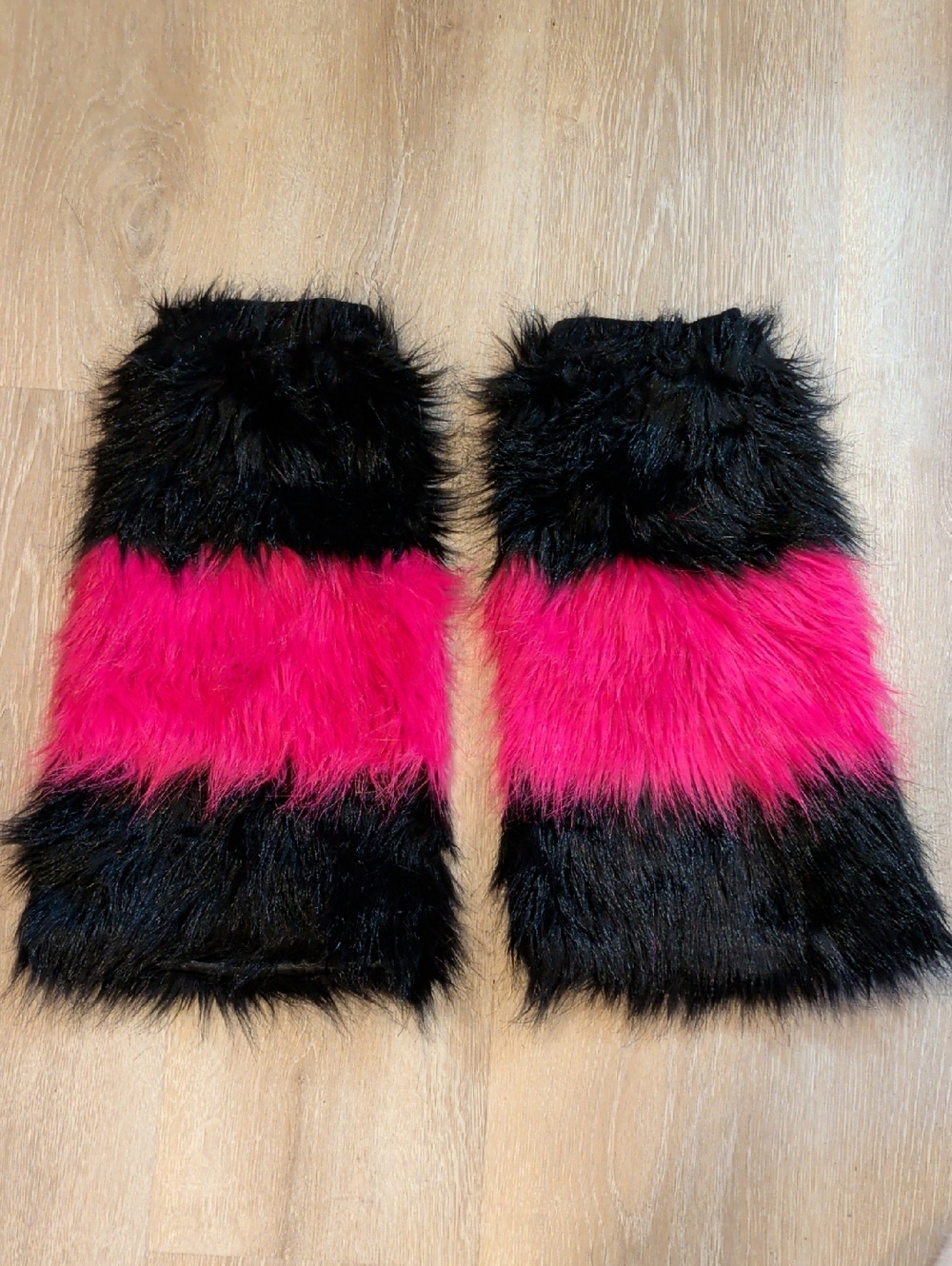 Black and Hot Pink Faux Fur Leg Warmers